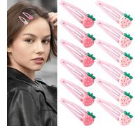 Alpinleux Cutecore Y2K Lot de 12 pinces à cheveux en forme de fraise, jolies barrettes à cheveux en forme de fruits, accessoires décoratifs pour femme (rose clair, rose foncé)