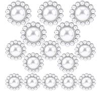 Alpinleux Lot de 15 boutons vintage en forme de perles - 3 tailles - Boutons en métal avec perles - Boutons à coudre rétro pour travaux manuels, manteaux, pulls, robes (argent, perle)