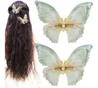 Alpinleux Lot de 2 pinces à cheveux papillon vertes en forme d'ailes mobiles 3D, accessoires de cheveux féériques pour femme (vert)