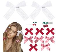 Alpinleux Y2K Lot de 12 pinces à cheveux avec nœud en forme de cerise, mini nœuds en dentelle, épingles à cheveux à carreaux, accessoires pour cheveux pour femme