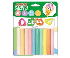 ALPINO Blister de pâte à Modeler. 10 Couleurs + Outils. Couleurs Pastel