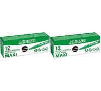 Alpino - Étui de 12 feutres maxi noirs | Marqueurs super lavables pour enfants | Super brillants marqueurs scolaires | Pointe épaisse 5,7 mm | Durée et résistance (Lot de 2)