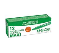 Alpino - Étui de 12 feutres maxi orange | Marqueurs super lavables pour enfants | Super brillants marqueurs scolaires | Pointe épaisse 5,7 mm | Durée et résistance