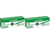 Alpino - Étui de 12 feutres maxi vert foncé | Marqueurs super lavables pour enfants | Marqueurs super brillants scolaires | Pointe épaisse 5,7 mm | Longue durée et résistance (Lot de 2)