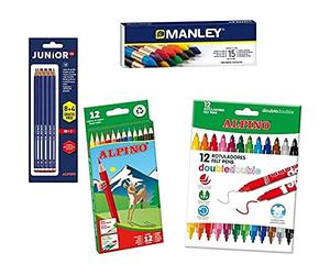 ALPINO Lot Matériel scolaire | 12 crayons de couleur 12 marqueurs double pointe 12 crayons graphite 15 cires Manley | Profitez de la peinture et de la coloration | Pack matériel scolaire