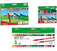 Alpino Pack Fournitures Scolaires 24 Crayons De Couleur + 24 Feutres Standard + Pochette Avec 12 Craies Kit Fournitures Scolaires