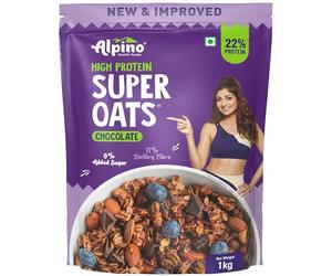 ALPINO Peanut Butter Super Oats Chocolate | 21g High Protein Rolled Oats | Made with Rolled Oats, Chocolate Peanut Butter & Cocoa | No Added Sugar & Salt | Gluten-Free | Vegan (1 kg)