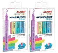 Alpino - Surligneurs Glitter Set de 6 couleurs brillantes | Pointe biseautée de 1-4 mm | Encre à base d'eau | Couleurs vives | Qualité supérieure (Lot de 2)