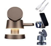 Alpohub Pro Station de charge 4 en 1, lampe de charge sans fil avec lumière réglable, 5 couleurs, support de chargeur magnétique pour téléphone, montre, écouteurs, facile à transporter (sable doré)