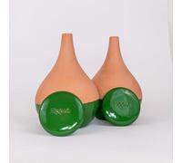 Alppos 2 Oyas à Planter 0,8 Litre Vert en Terre Cuite avec Couvercle - ollas pour Plante intérieure et extérieure - Goutte à Goutte par capilarité