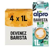 Alpro Barista Bio Coco, Boisson Végétale Coco Biologique Barista, Facile à Mousser, Naturellement Sans Lactose, Faible en matières grasses, Texture Onctueuse, 4x1L