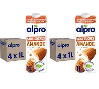 Alpro - Boisson Végétale - Lait d'Amande Grillée Sans Sucres - 1L - Lot de 8x1L