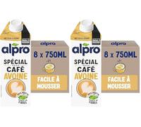 Alpro Spécial pour Café Avoine, Boisson Végétale Avoine Barista, Facile à Mousser, Naturellement Sans Lactose, Sans Sucres Ajoutés, Source de Fibres & Vitamines B2 & D2, 8x750 mL (Lot de 2)
