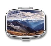 Alps Panorama Pilulier en métal à 2 compartiments - Petit pilulier de voyage portable - Mini support de médicaments quotidiens pour vitamines, huile de poisson