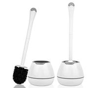 Alpsnow Lot de 2 brosses de Cuvette de Toilette et Support avec Long Manche en Plastique, Blanc, Poils en Plastique, faciles à Cacher, Anti-Gouttes, faciles à Assembler, Nettoyage en Profondeur