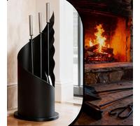 Alpstorm Serviteur de cheminée,Ensemble Moderne de 5 Pièces pour Cheminée en Acier Inoxydable - Set de Nettoyage Anti-Rouille avec Support de Rangement (Noir,TYPE-B)