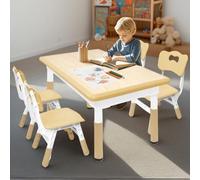 Alpstorm Table et Chaises Enfants Réglables dès 2 Ans,Table Enfant avec 4 Chaises Bureau d'Activités Montessori,Idéal Maternelle, Chambre d'enfants pour Dessin, Peinture et Jeux Créatifs,Bois Brut