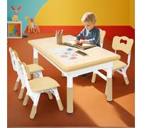 Alpstorm Table et Chaises Enfants Réglables dès 2 Ans,Table Enfant avec 4 Chaises Bureau d'Activités Montessori,Idéal Maternelle, Chambre d'enfants pour Dessin, Peinture et Jeux Créatifs,Couleur Bois