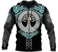ALPTEC Homme Viking Arbre De Vie Sweats À Capuche T-shirt Mythe Nordique Yggdrasil Motif Pull Sweats Décontracté Couple Streetwear (Color : Zipper Hoodie, Size : XXL)