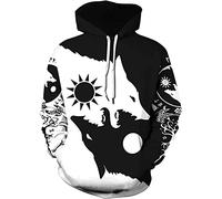 ALPTEC Hommes sweats à capuche Viking Yin Yang loup pull à capuche mythe nordique Fenrir loup tatouage sweats à capuche décontracté Couple Streetwear (Color : Hoodie, Size : L)