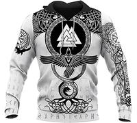 ALPTEC Sweat à capuche Viking impression 3D sweat à capuche zippé rétro corbeau et runes d'odin tatouage sweat à capuche unisexe pull sweat (Color : Hoodie, Size : M)