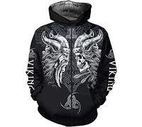 ALPTEC Viking sweat à capuche zippé Odin et crâne tatouage graphique sweats à capuche pull mode impression 3D Viking sweats à capuche (Color : Hoodie Zip, Size : 4XL)