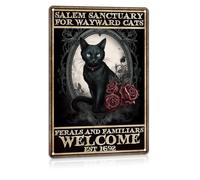 ALREAR Décorations d'Halloween vintage en forme de chat noir - Art mural de sorcière - Décoration d'intérieur pour chambre à coucher - Décoration d'Halloween - 20,3 x 30,5 cm