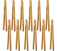 Alrens 12 Pièces 17.8cm Pince Grille Pain En Bois Pinces en Bambou Réutilisables Pince Bois Grille-pain Pinces de Cuisine en Bambou Pour Barbecue,Pain,Buffet,Steak,Fondue et Cornichons