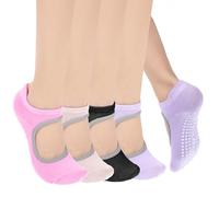 Alrhso Lot de 4 paires de chaussettes de yoga antidérapantes pour femme avec poignées ouvertes pour barre d'hôpital