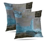 Alricc Lot de 2 housses de coussin décoratives carrées douces pour canapé, sofa, chambre à coucher, 45,7 x 45,7 cm, bleu et gris, peinture d'art abstrait, esthétique et moderne