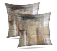 Alricc Lot de 2 housses de coussin décoratives carrées douces pour canapé, sofa, chambre à coucher, 45,7 x 45,7 cm, beige et gris, peinture d'art abstrait, esthétique et moderne