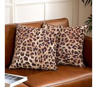 Alricc Lot de 2 housses de coussin décoratives douces pour maison, salon, chambre à coucher - 45 x 45 cm - Motif léopard marron