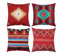 Alricc Lot de 4 housses de coussin carrées pour décoration d'intérieur Motif tribal du Sud-Ouest de l'Ouest Rouge 45,7 x 45,7 cm