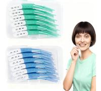 Alriedy Gum Soft Picks Pro Lot de 120 bâtonnets dentaires, brossettes interdentaires et brosses interdentaires en silicone souple avec boîte de rangement (bleu, vert)