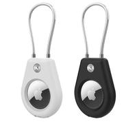Alriedy Lot de 2 coques pour Apple Airtag avec câble métallique Airtag - Protection sûre pour Apple Airtag - Porte-clés - Bagages - Sac à dos - Animaux de compagnie - Noir et blanc - Air jours pour