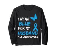 ALS Awareness I Wear Blue for My Husband Manche Longue