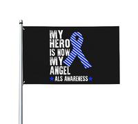 Als Awareness My Hero Is Now My Angel Drapeau décoratif extérieur de qualité supérieure avec ruban bleu de 0,9 x 1,5 m - Couleurs vives, coupe-vent et résistant à l'eau - Idéal pour le jardin et les