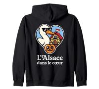 Alsace Cigogne Bretzel Colombage - L’Alsace dans le Cœur Sweat à Capuche