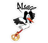 Alsace Cigogne Bretzel Humour Alsace Cadeau Région Autocollant Sticker