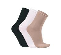 alsestudio Lot de 3 Paires de Chaussettes Montantes sans Couture en Modal pour Femme, Noir-Blanc-Beige, Taille Unique
