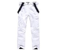 ALSOGO Pantalon de Ski Homme - Imperméable, Coupe-Vent - Pantalon de Neige d'Extérieur - Bavoir Avec Sangle Amovible, Blanc, L
