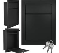 ALSTEN TECH Boîte aux lettres encastrée RAL9017 - Noir - En acier galvanisé revêtu par pulvérisation - Résistant aux intempéries - Montage mural avec serrure - Porte-nom DIN A4