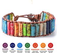 ALSTER HERZ® 2 pièces dames bracelet en cuir fait main 7 chakra, pierre précieuse, multicolore, taille ajustable, J0453