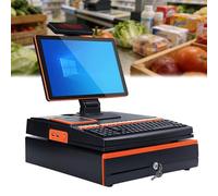 ALSUP Caisse Enregistreuse Intelligente AI Smart | 15,6" Écran Tactile LCD Système POS Tout-en-Un Wi-FI Double avec Impression Haute Vitesse pour Petites Entreprises Orange-2+32GB