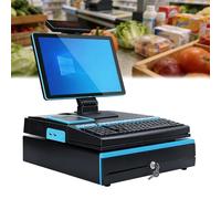 ALSUP Caisse Enregistreuse Intelligente AI Smart | 15,6" Écran Tactile LCD Système POS Tout-en-Un Wi-FI Double avec Impression Haute Vitesse pour Petites Entreprises Black-4+64GB