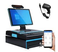 ALSUP Caisse Enregistreuse Professionnelle pour Restaurant & Café | 15,6" Écran Tactile Pliable Multi-Angle Système POS Tout-en-Un Black-8+256GB