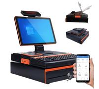ALSUP Caisse Enregistreuse Professionnelle pour Restaurant & Café | 15,6" Écran Tactile Pliable Multi-Angle Système POS Tout-en-Un Orange-2+32GB