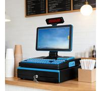 ALSUP Caisse Enregistreuse Tout-en-Un Complète | 15,6" Écran Tactile 4Go+64Go avec Scanner Code-Barres, Tiroir-Caisse & Imprimante Reçus pour Supermarché & Supérette Blue-4+64GB