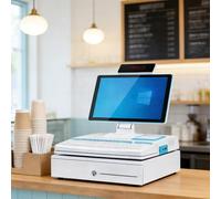 ALSUP Caisse Enregistreuse Tout-en-Un Complète | 15,6" Écran Tactile 4Go+64Go avec Scanner Code-Barres, Tiroir-Caisse & Imprimante Reçus pour Supermarché & Supérette White-4+64GB