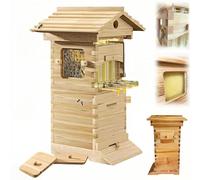 ALSUP Kit de Démarrage Ruche Apiculture, Ruche en Bois Automatique avec Fenêtre d'Observation, Robinet à Miel pour Jardin Pollinisateurs